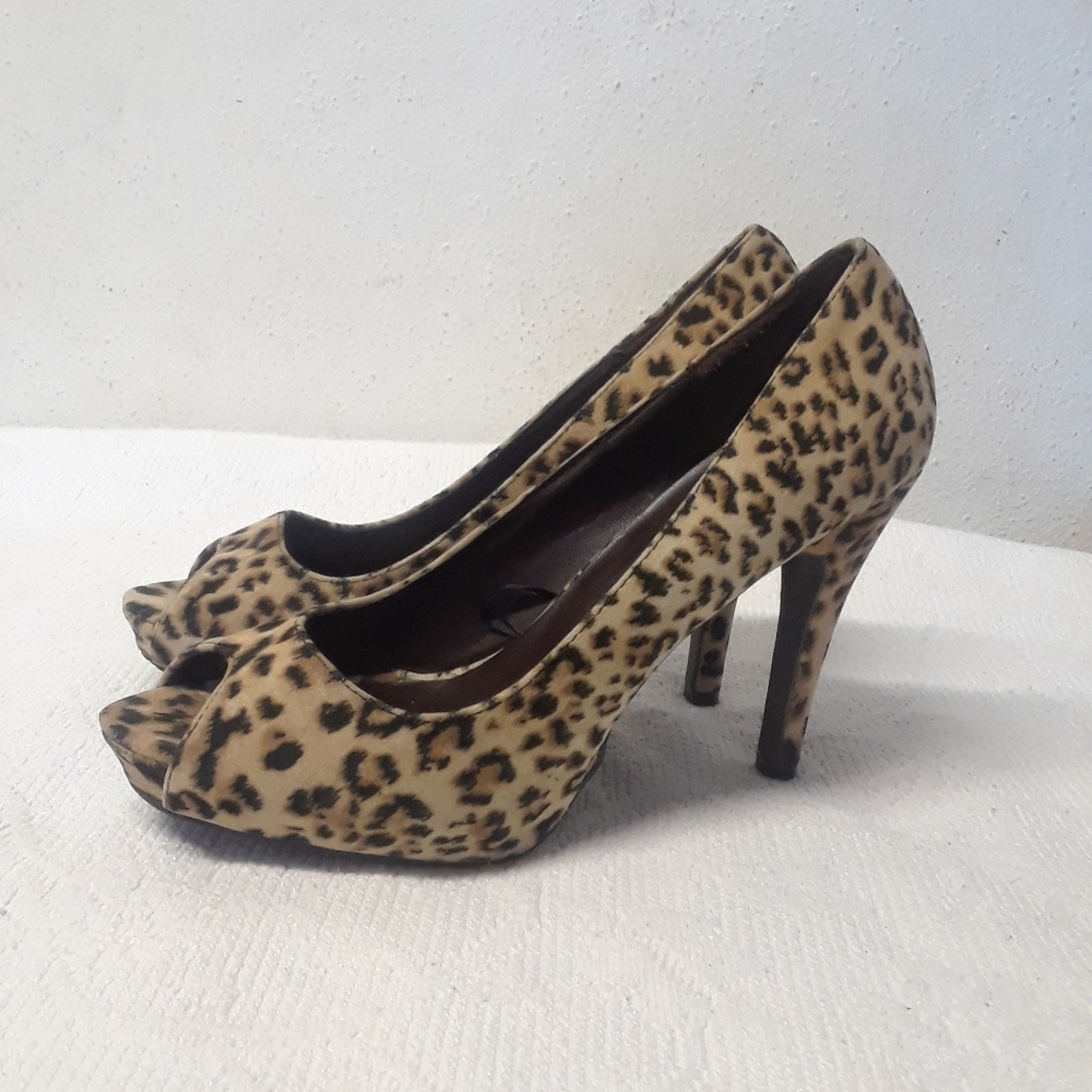 Cheetah open toe stiletto high heels shoes